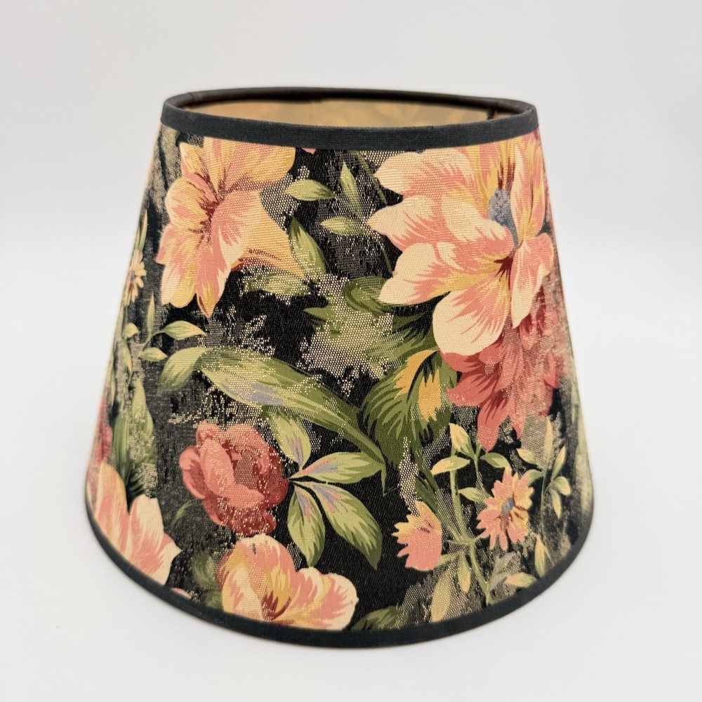 Vtg Lamp Shade Cottage Core Pink Black Floral Peony Table Goth Dark Academia